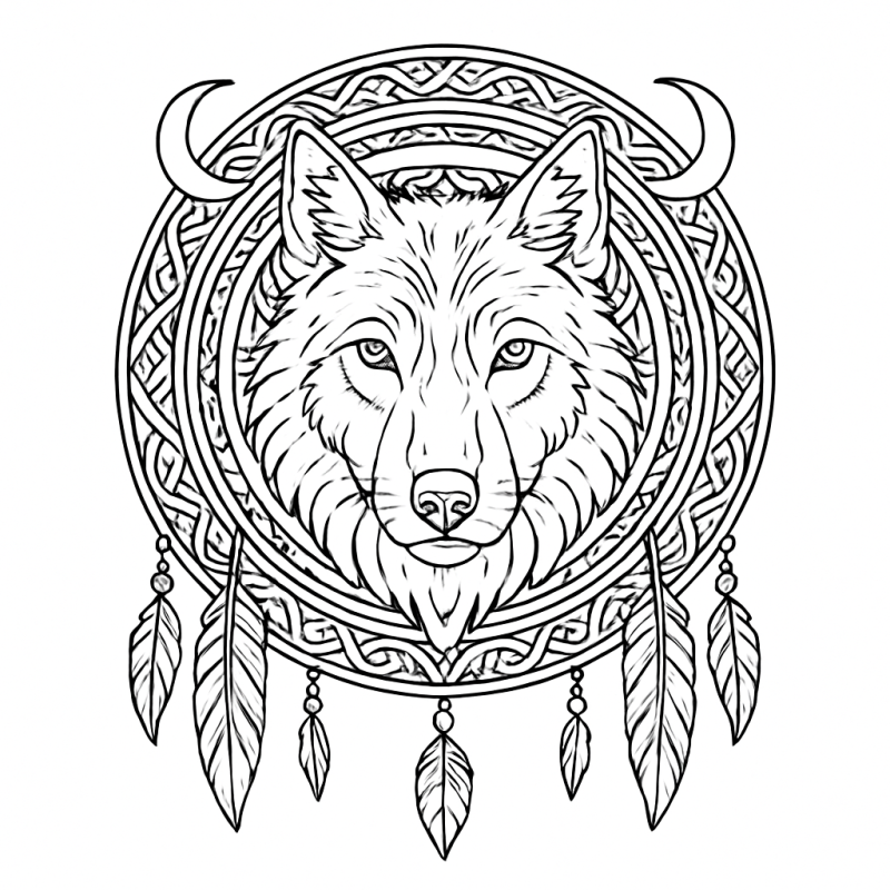 Desenho de Mandala de Lobo Realista para Colorir