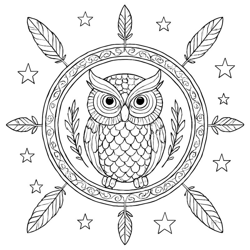 Desenho de Mandala de Coruja Detalhada para Colorir