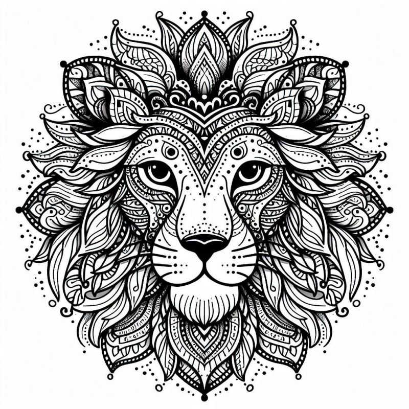 Leão Mandala: Intricado Desenho para Pontilhar e Desfrutar