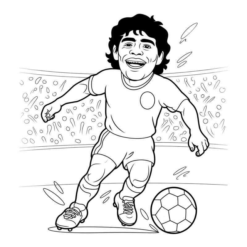 Desenho de Diego Maradona em ação para colorir