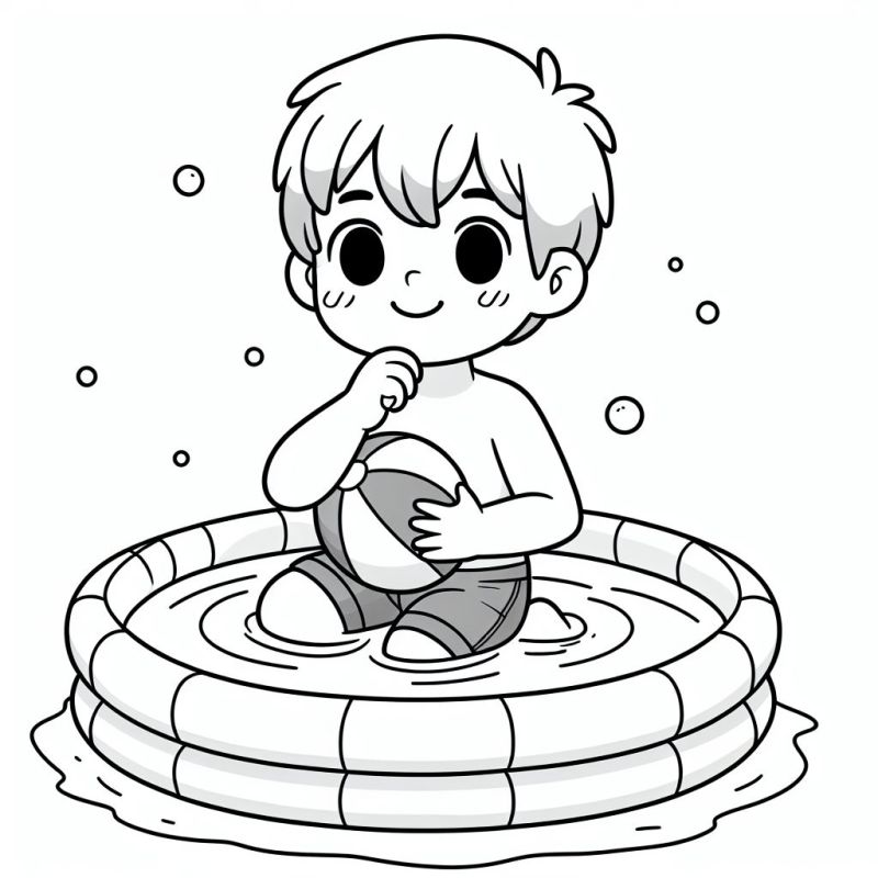 Colorindo o Menino na Piscina Inflável