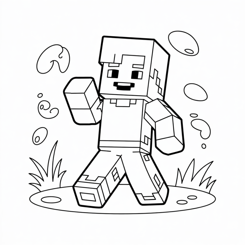 Desenho de personagem Minecraft cúbico e pixelado para colorir