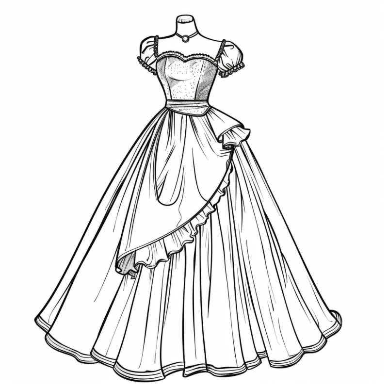Desenho de Vestido de Festa Elegante de Época para Colorir