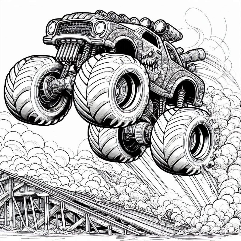 Colorir Monster Truck em Movimento: Desenho Avançado