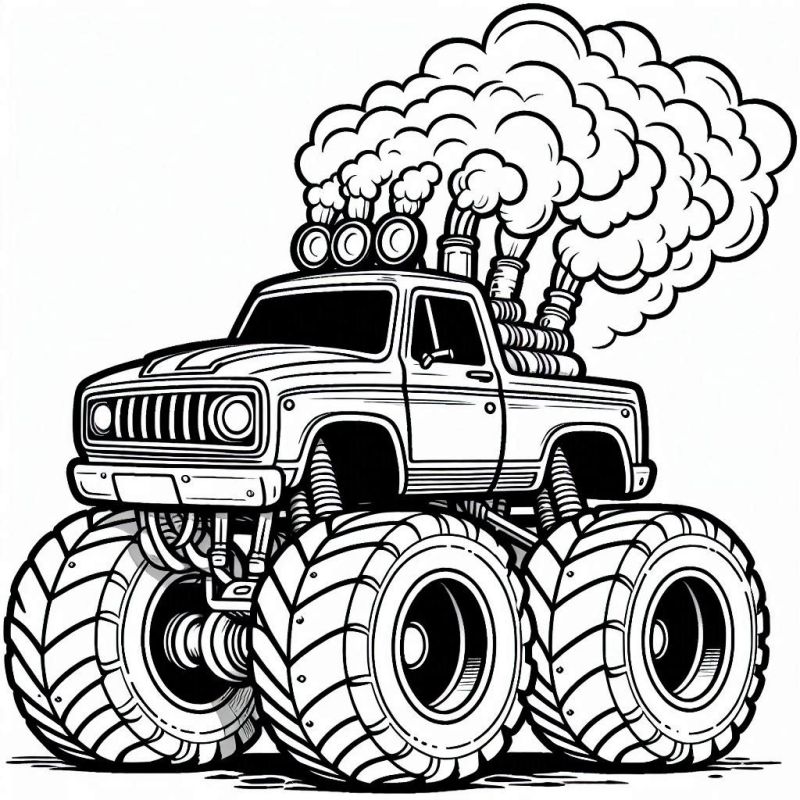 Impressão Gratuita: Desenho Sensacional de Monster Truck para Colorir