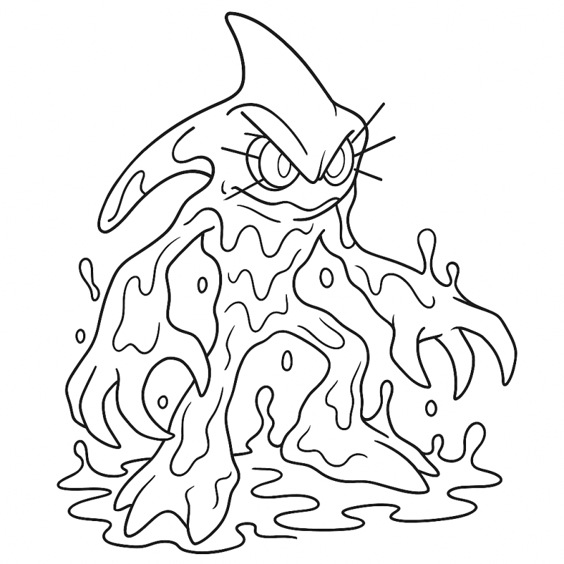 Desenho de um monstrinho líquido e fluido para colorir