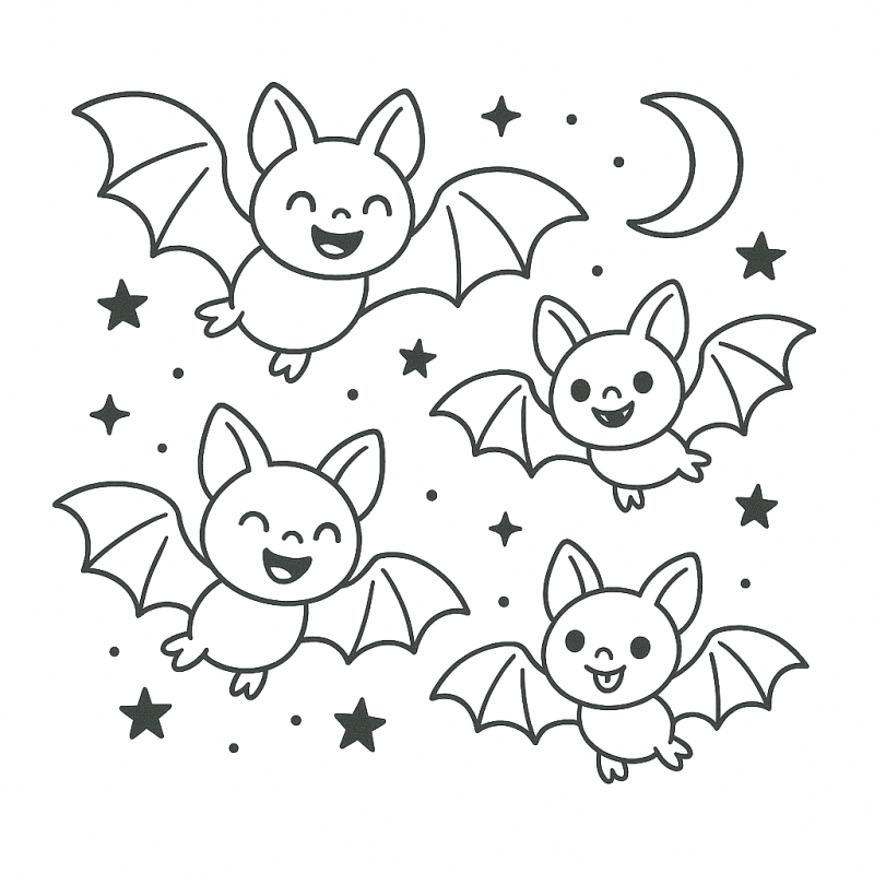 Desenho de Morcegos Sorridentes para Colorir neste Halloween Desenho de morcegos sorridentes em voo noturno para colorir