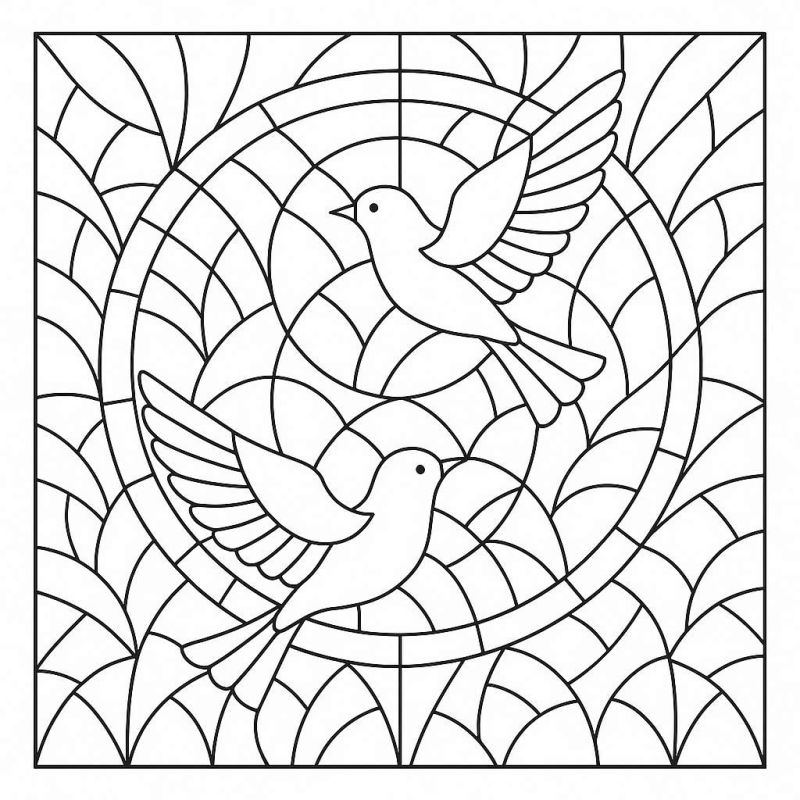 Desenho de dois pássaros simétricos em mosaico para colorir