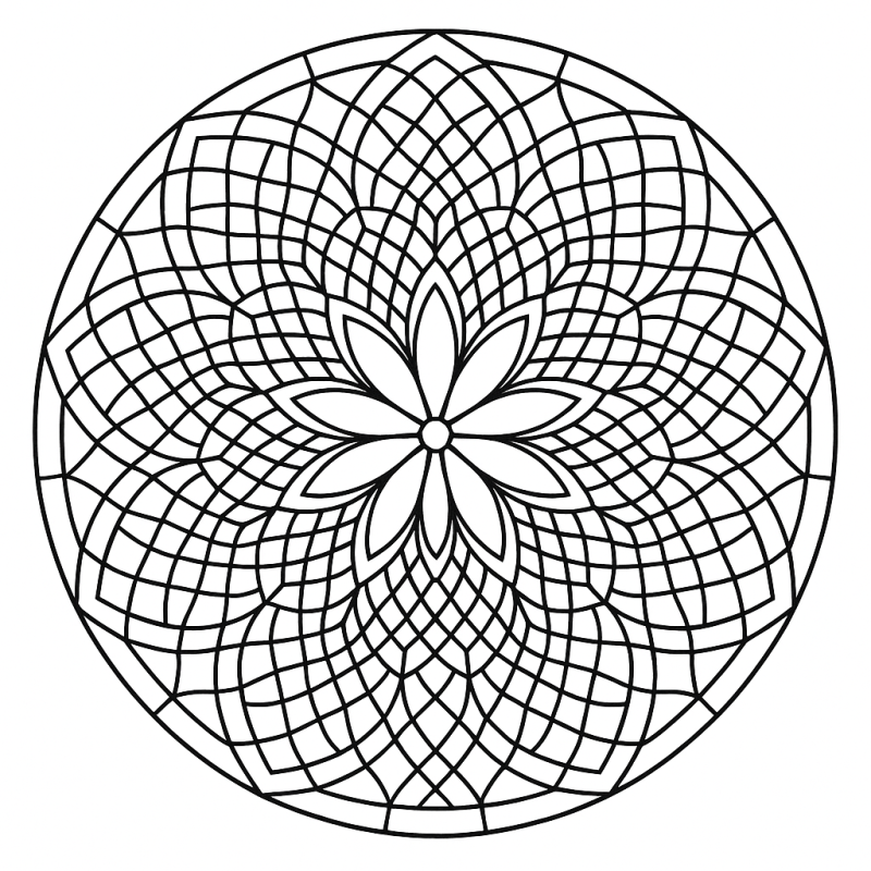 Imagem intrincada de um mosaico circular com flor de oito pétalas para colorir