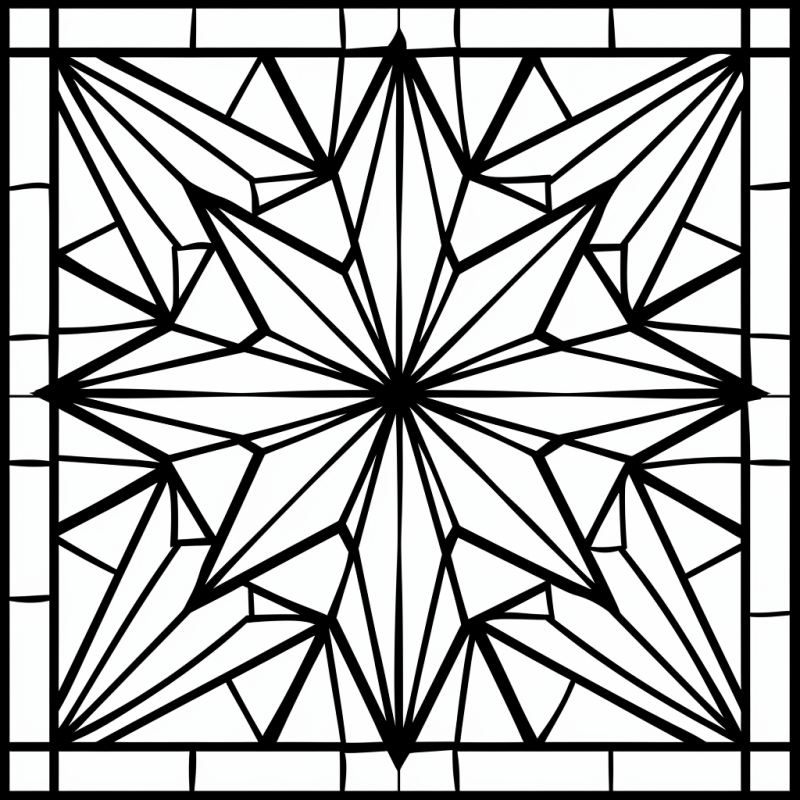 Desenho de mosaico com estrela de oito pontas em estilo vitral para colorir