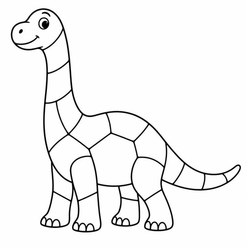 Dinossauro de pescoço longo com quatro patas e corpo em partes de mosaico