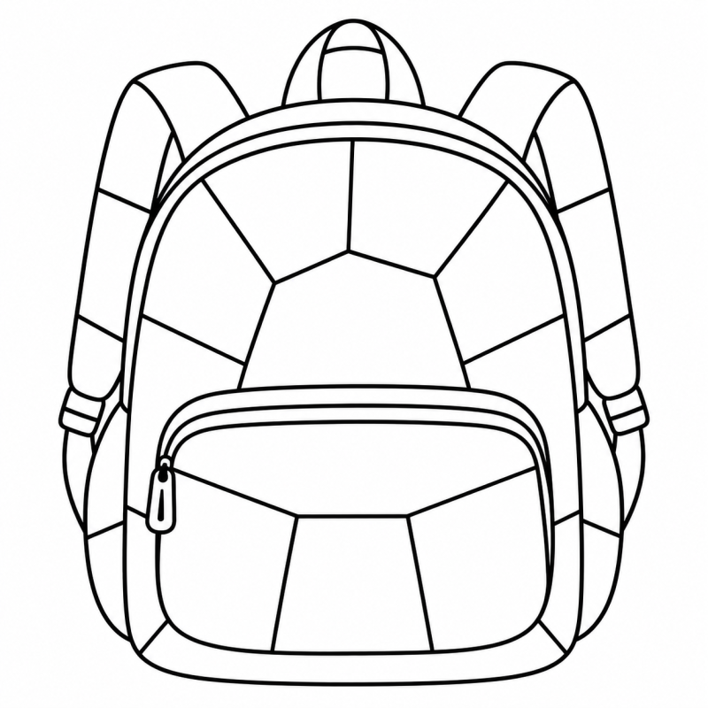 Mochila escolar vista de frente com alças, bolso e partes de mosaico
