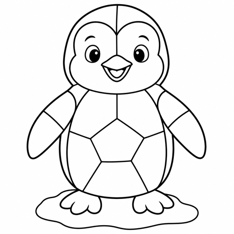 Pinguim em pé com barriga e asas divididas em partes grandes de mosaico