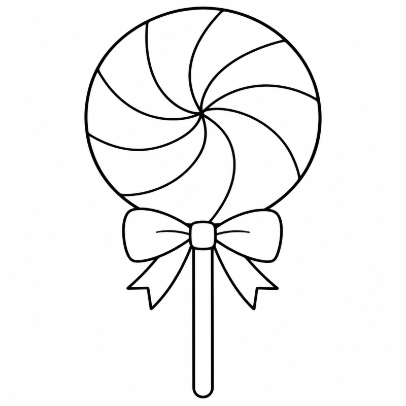 Pirulito redondo em espiral com laço e áreas largas para colorir
