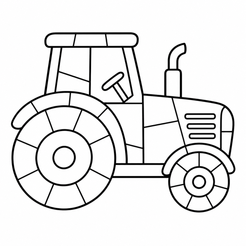 Trator de fazenda com roda traseira grande e carroceria em partes de mosaico
