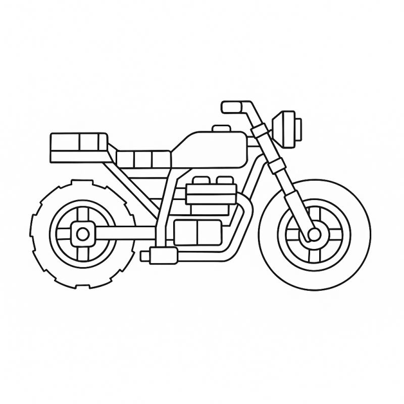 Desenho preto e branco de motocicleta estilizada para colorir