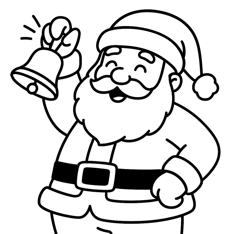 Desenho de Papai Noel sorridente com sino para colorir
