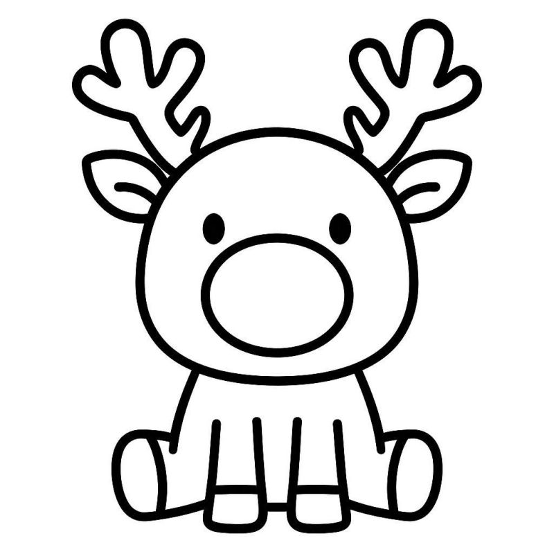 Rena Fofa: Desenho Simples de Natal para Colorir