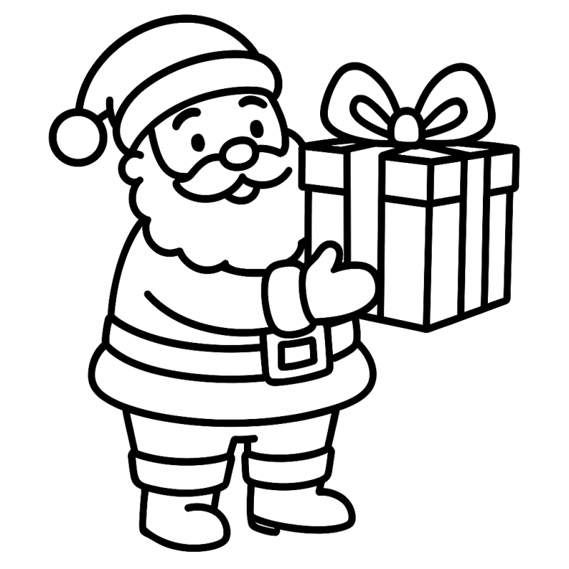 Desenho de Papai Noel com presente para colorir, ideal para crianças