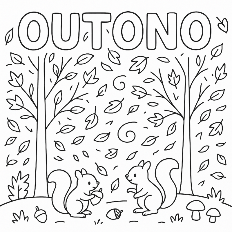 Divirta-se Colorindo Esquilos no Outono