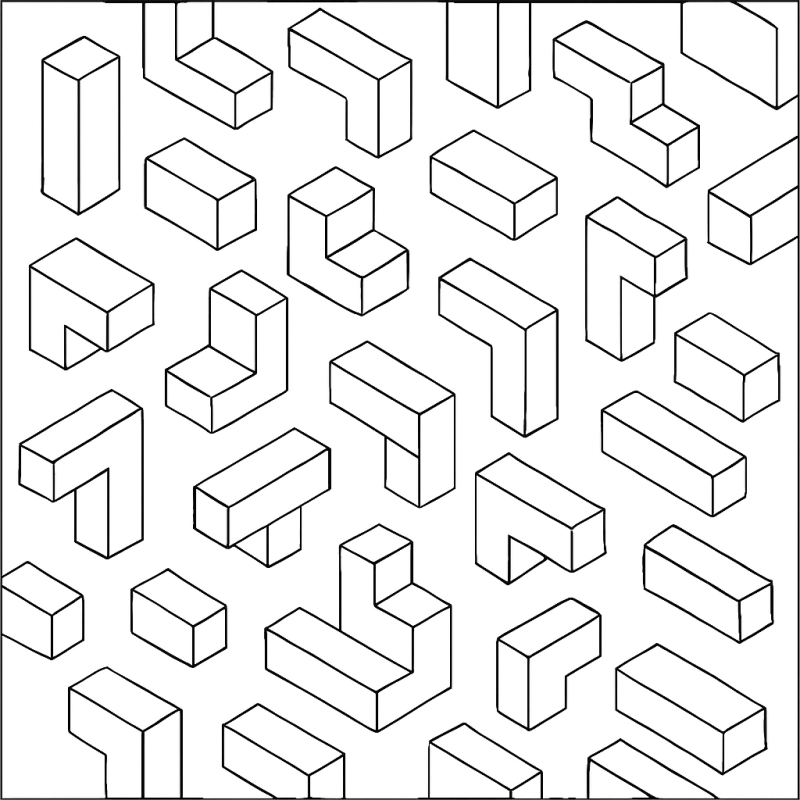 Desenho de Padrão Abstrato Geométrico em Blocos Tetris 3D para Colorir