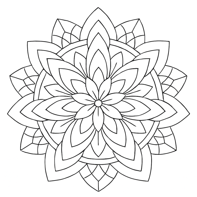 Desenho de flor geométrica com padrões intrincados para colorir