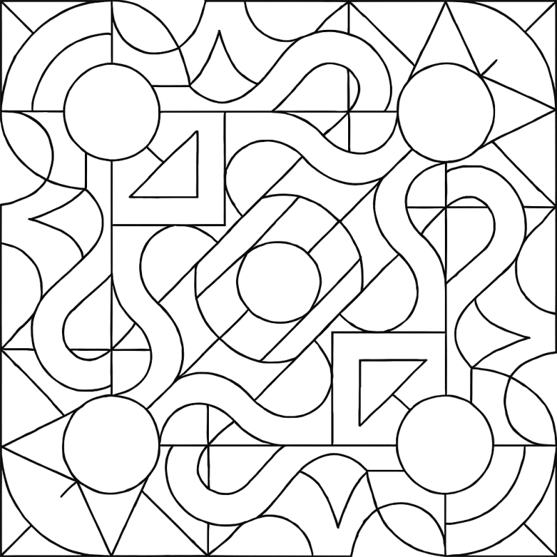 Desenho de padrão abstrato com círculos e linhas curvas para colorir