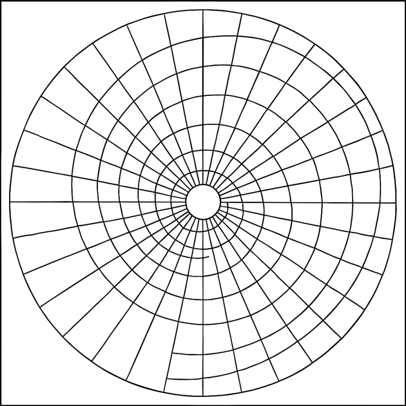 Padrão geométrico circular para colorir com design radial simétrico