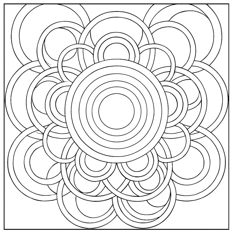 Design de mandala geométrica com círculos concêntricos para colorir