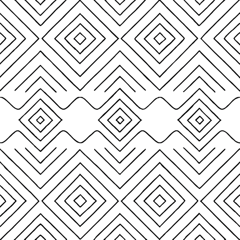 Padrão geométrico de losangos com faixa de ondas para colorir