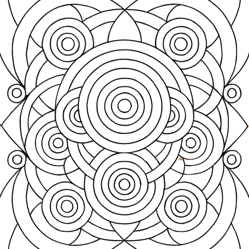 Padrão abstrato geométrico com círculos concêntricos e linhas curvas