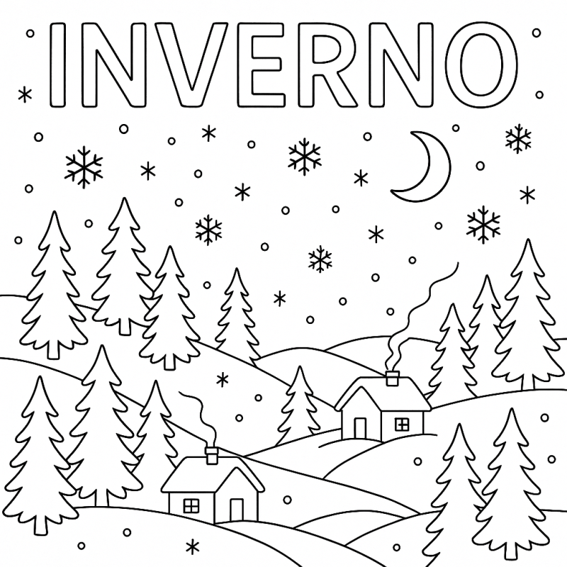 Desenho de Paisagem de Inverno para Colorir