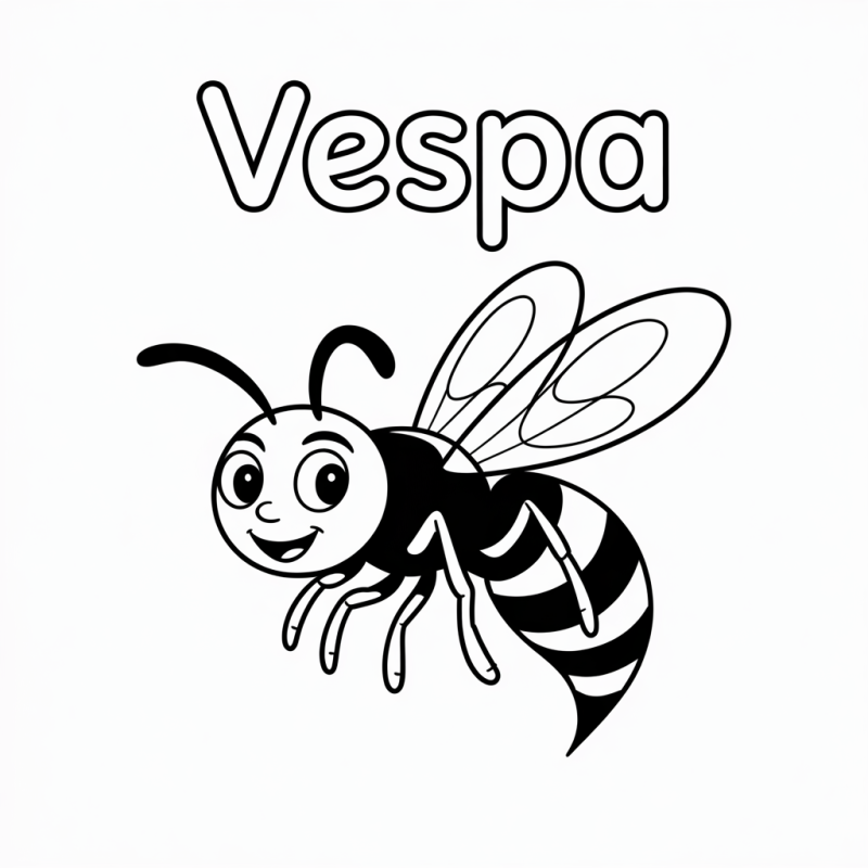 Desenho de Vespa Alegre para Colorir e Aprender