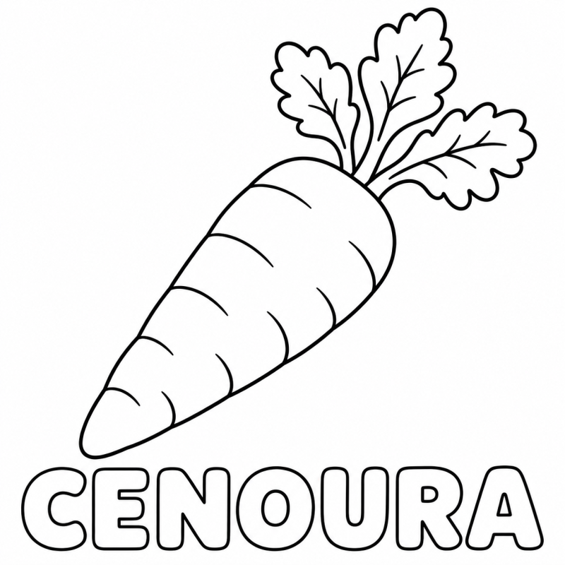 Uma cenoura com folhas e marcas na raiz aparece acima da palavra CENOURA.