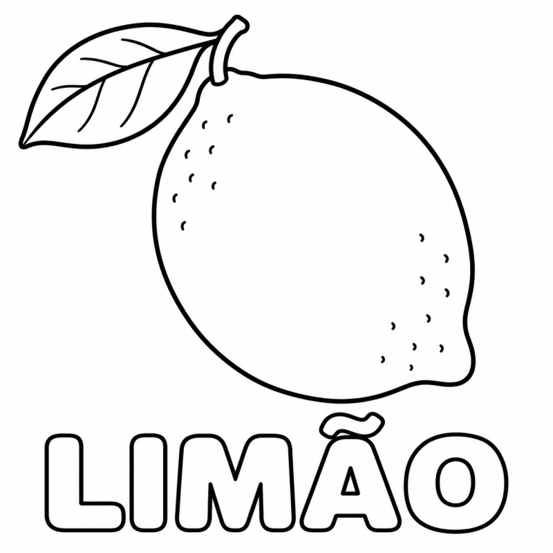 Um limão inteiro com folha aparece acima da palavra LIMÃO.