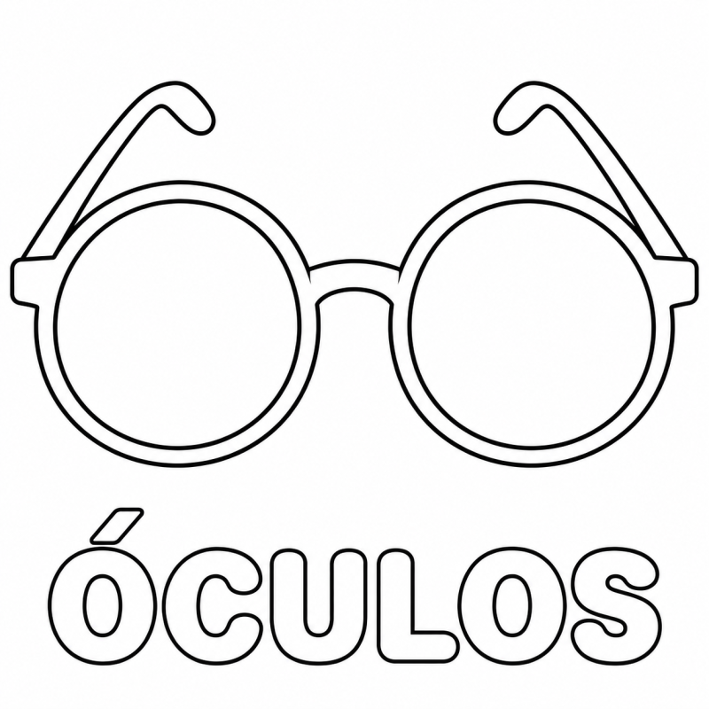 Um par de óculos redondos com hastes aparece acima da palavra ÓCULOS em letras grandes e vazadas.