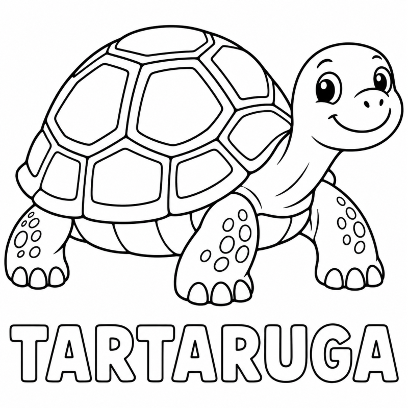 Uma tartaruga terrestre com casco dividido em placas aparece acima da palavra TARTARUGA.