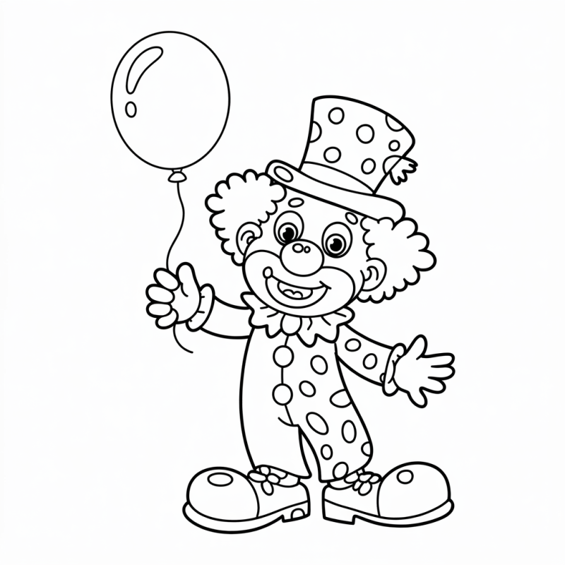 Desenho divertido de palhaço com balões para colorir