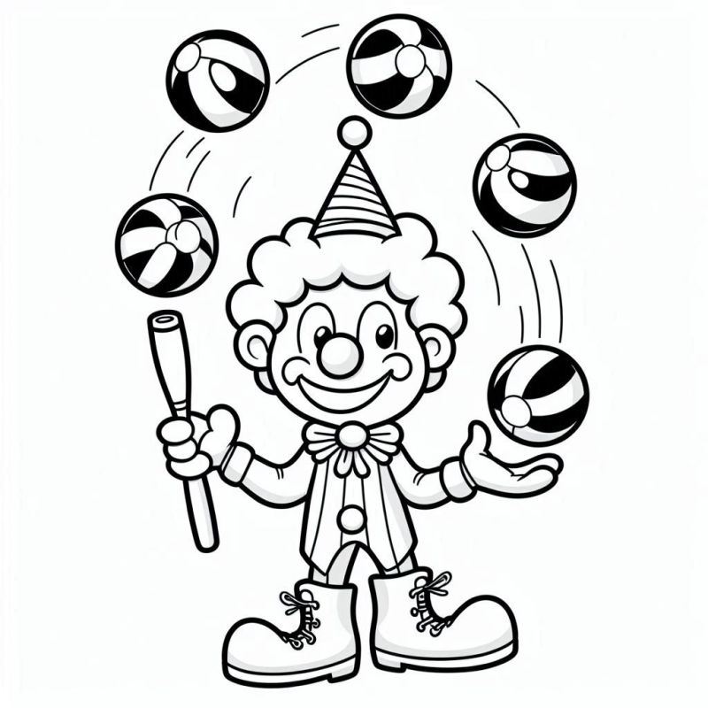 Desenho de palhaço alegre fazendo malabarismo