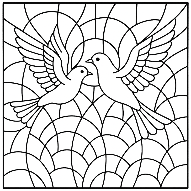 Desenho de pássaros em voo estilo mosaico vitral