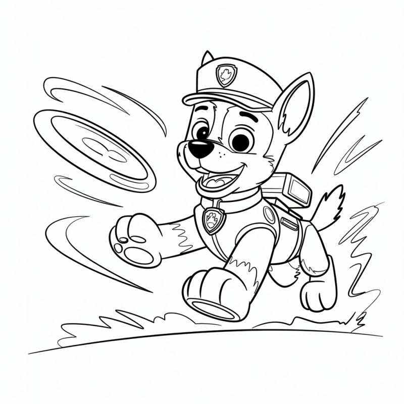 Chase da Patrulha Canina correndo em um desenho para colorir