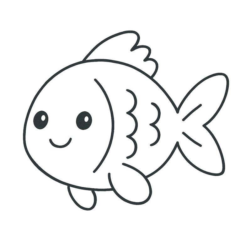 Desenho de peixe sorridente e amigável para crianças colorirem
