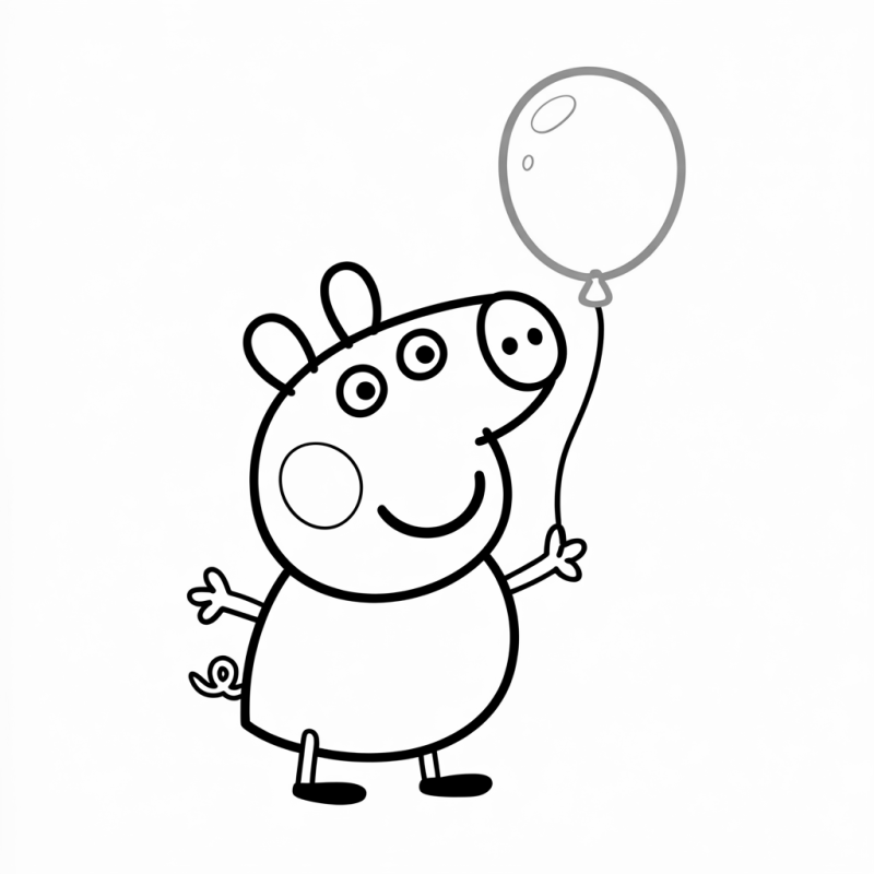 Desenho da Peppa Pig sorridente segurando um balão para colorir