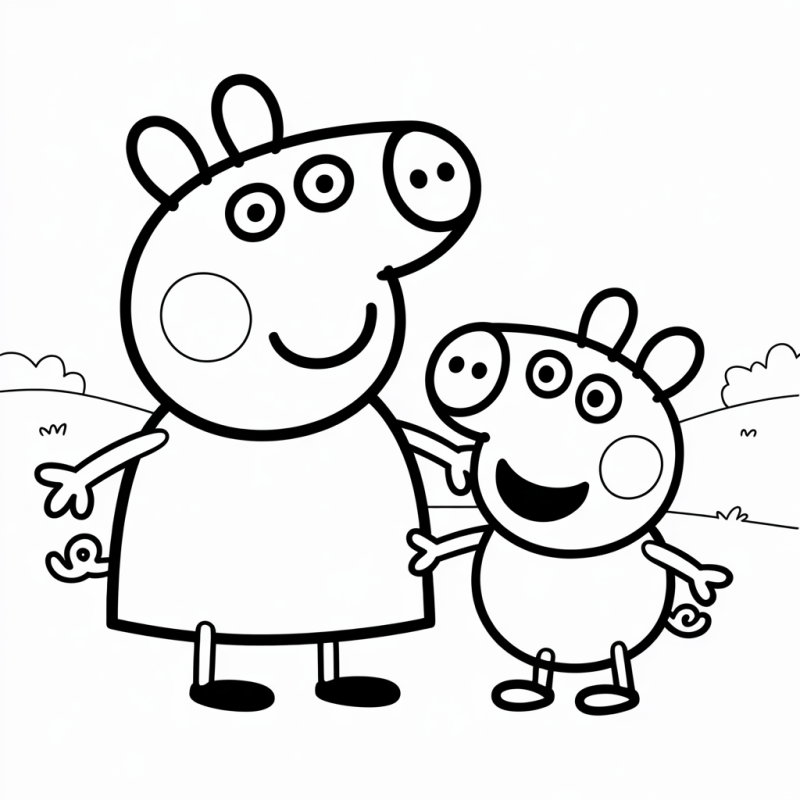 Desenho da Peppa e George alegres para colorir