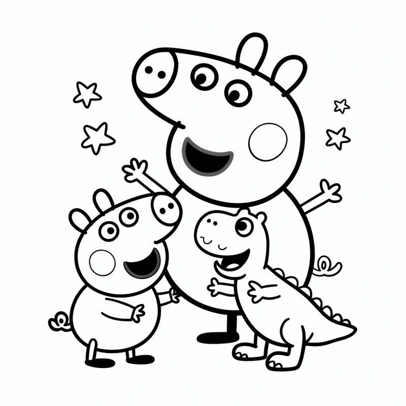 Desenho de Peppa Pig e George com Dinossauro para colorir