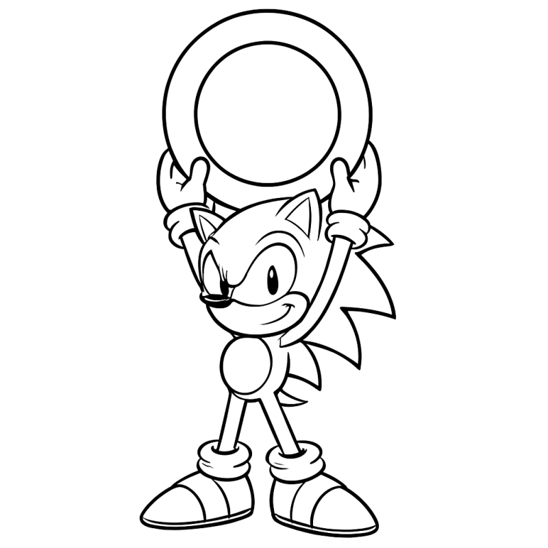 Desenho de Sonic segurando um anel para colorir