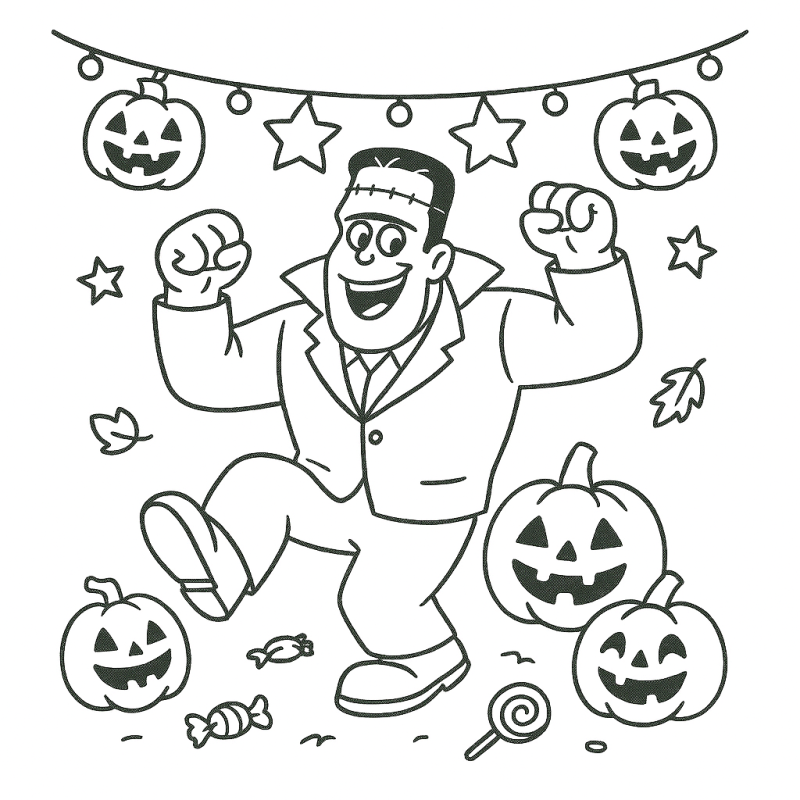 Desenho de Monstro Alegre para Colorir Desenho de monstro sorridente com elementos de Halloween para colorir