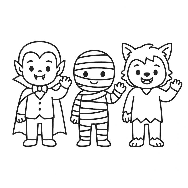 Desenho de Halloween para Colorir: Vampiro, Múmia e Lobisomem Desenho para colorir: Vampiro, Múmia e Lobisomem