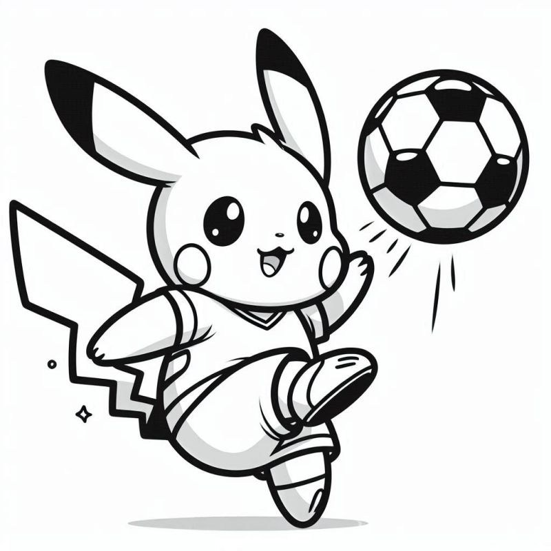 Pikachu com a Bola: Desenho de Futebol para Colorir