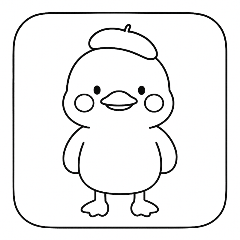 Desenho de pintinho caricato com boina para colorir